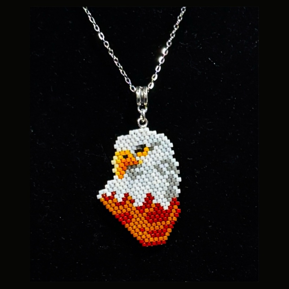 Hand Crafted Eagle Pendant Necklace with White and Orange Beads - Picture 8 of 9